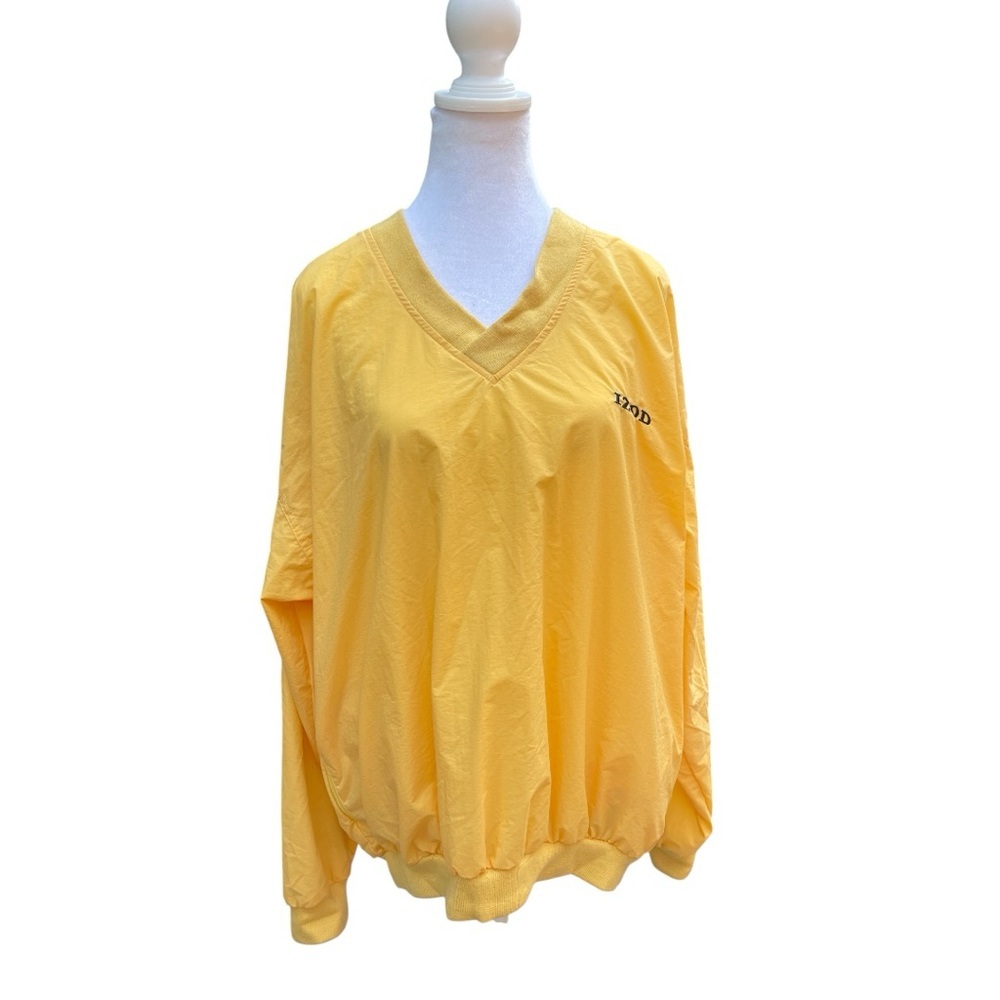 Vintage IZOD Yellow Nylon Pullover Windbreaker V-Neck Logo Packable Jacket